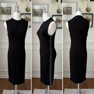 Hot Topic Black Ribbed Stretchy Tube Dress Silver Hook Sides S